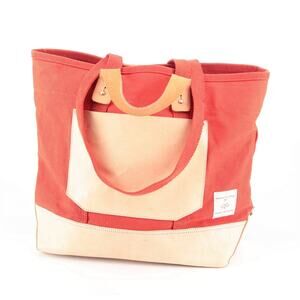 Immodest Cotton East West Orange Tan Ref Leather Canvas Tote